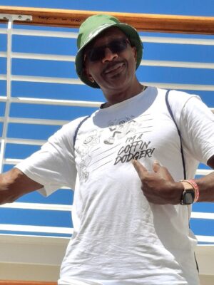 Mr Motivator's "I'm a coffin dodger!" t-shirt